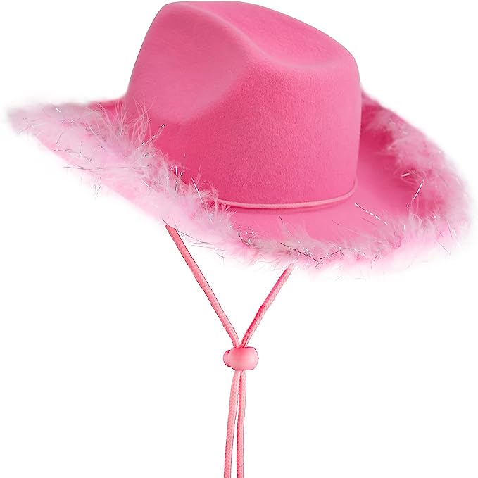 GIFTEXPRESS Sombrero Vaquero de Fieltro Boa Rosa