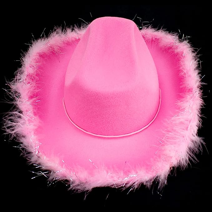 GIFTEXPRESS Sombrero Vaquero de Fieltro Boa Rosa