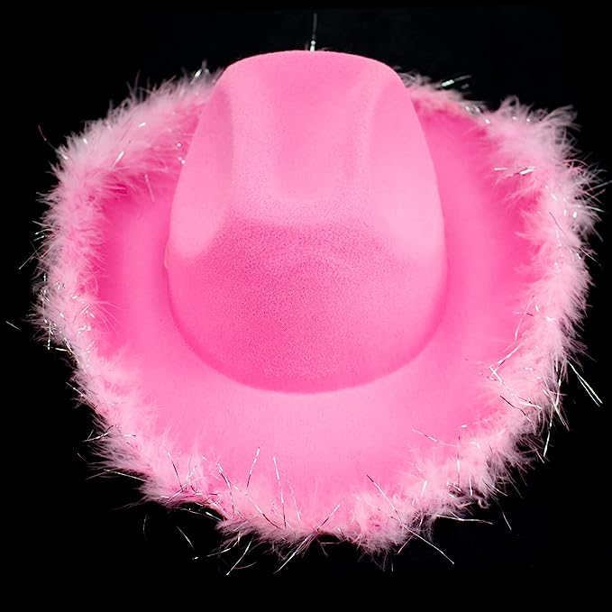 GIFTEXPRESS Sombrero Vaquero de Fieltro Boa Rosa