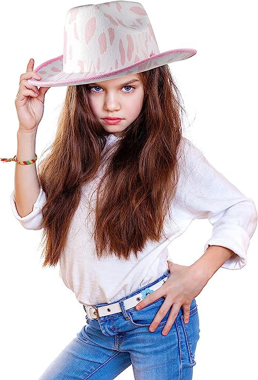 GIFTEXPRESS Sombrero Cowboy de Fieltro Estampado Vaca Rosa (Pack de 6)