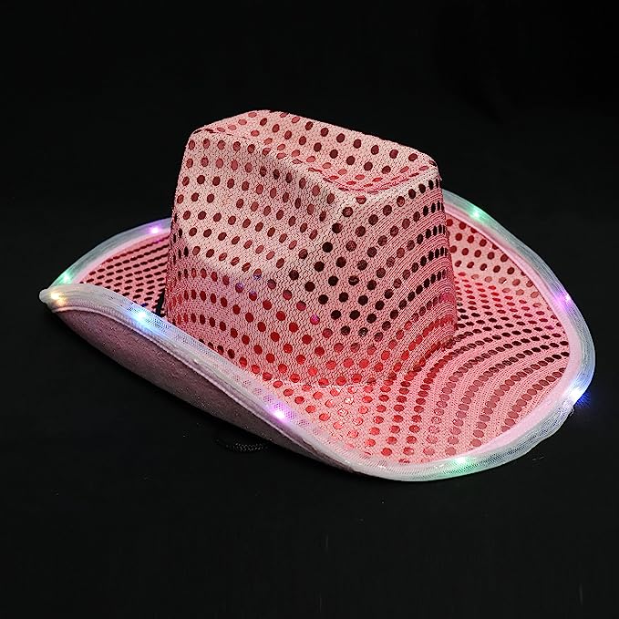GIFTEXPRESS 4pcs Light Up Led Flashing Cowboy Hat wit Sequins