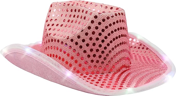 GIFTEXPRESS 4pcs Light Up Led Flashing Cowboy Hat wit Sequins