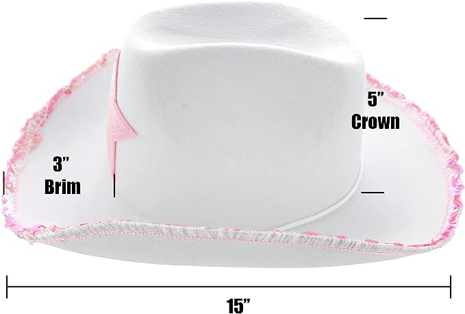 GIFTEXPRESS Sombrero de vaquera de fieltro blanco con estrella de lentejuelas rosa