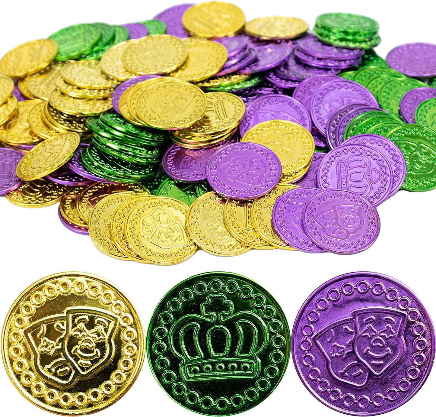 GIFTEXPRESS 144 monedas de plástico Mardi Gras