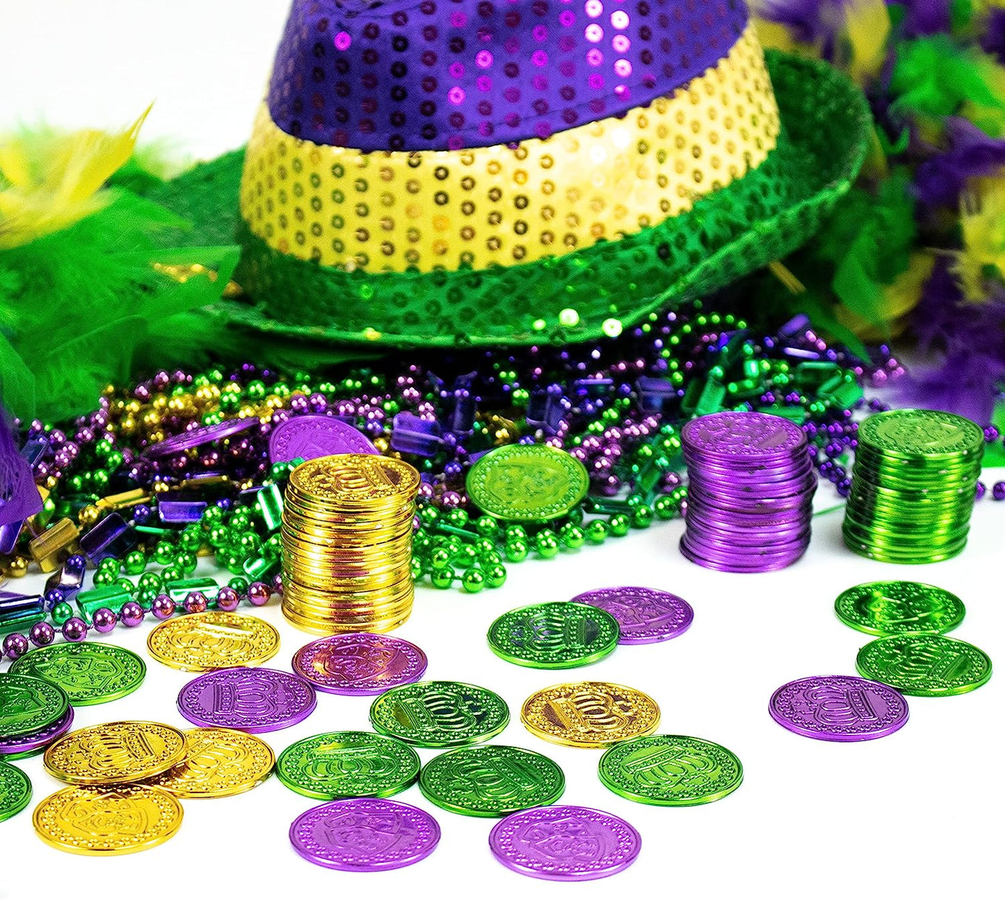 GIFTEXPRESS 144 monedas de plástico Mardi Gras