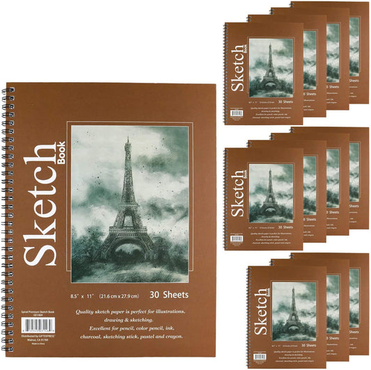 GIFTEXPRESS Sketch Book Bound Spiral Premium Sketch Pads Set (Pack of 12), 8.5" X 11"