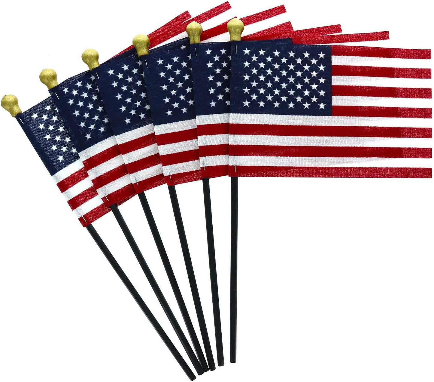 GIFTEXPRESS Banderas americanas de 4 x 6 pulgadas, fabricadas en Estados Unidos, banderas americanas pequeñas en bastón negro (paquete de 12)
