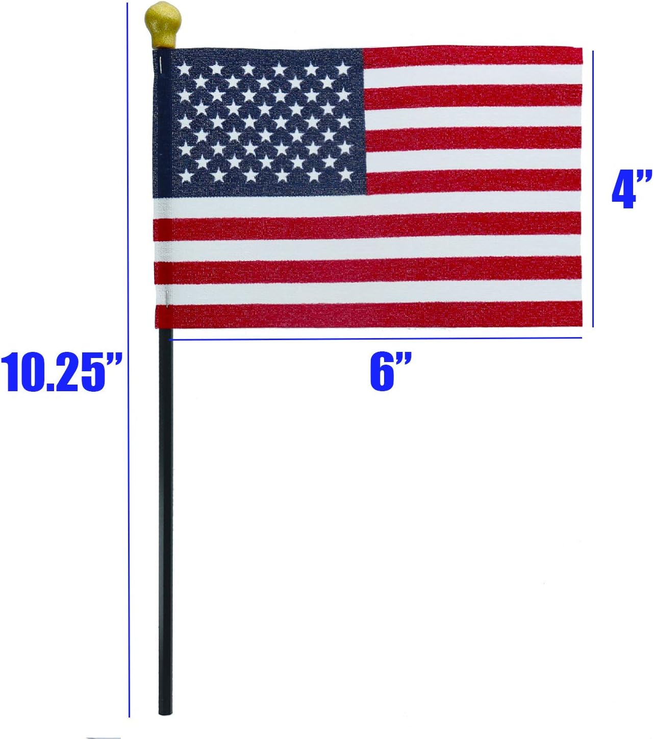 GIFTEXPRESS Banderas americanas de 4 x 6 pulgadas, fabricadas en Estados Unidos, banderas americanas pequeñas en bastón negro (paquete de 12)