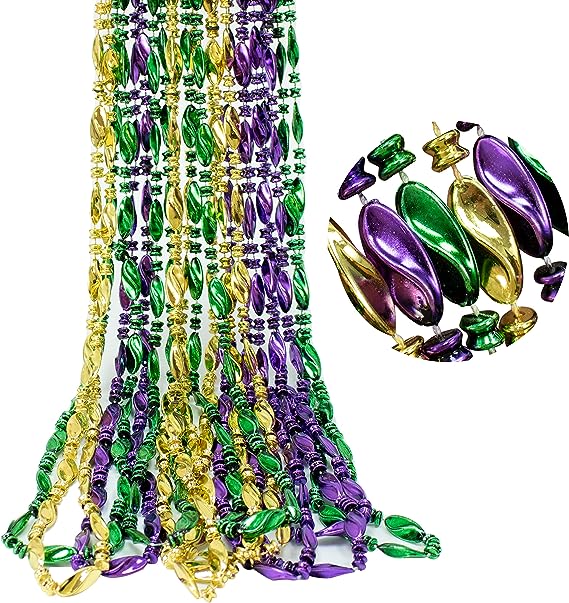 GIFTEXPRESS 12pcs 48" Swirl Metallic Gold Mardi Gras Bead Necklaces
