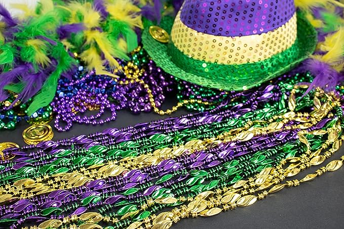 GIFTEXPRESS 12pcs 48" Swirl Metallic Gold Mardi Gras Bead Necklaces