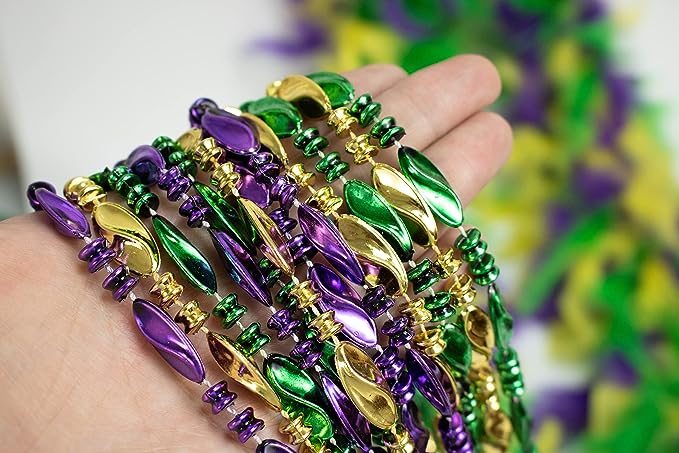 GIFTEXPRESS 12pcs 48" Swirl Metallic Gold Mardi Gras Bead Necklaces