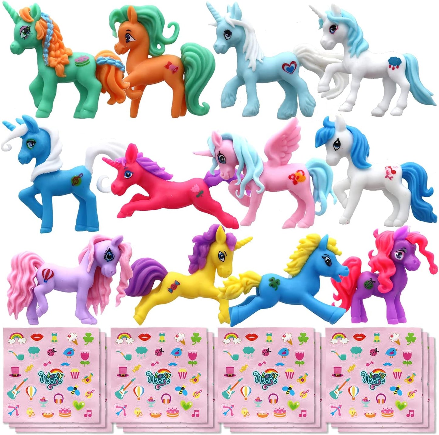 GIFTEXPRESS 12pcs Magical Unicorn Pony's Unicorns Figure and Unicorn Sticker Sheets