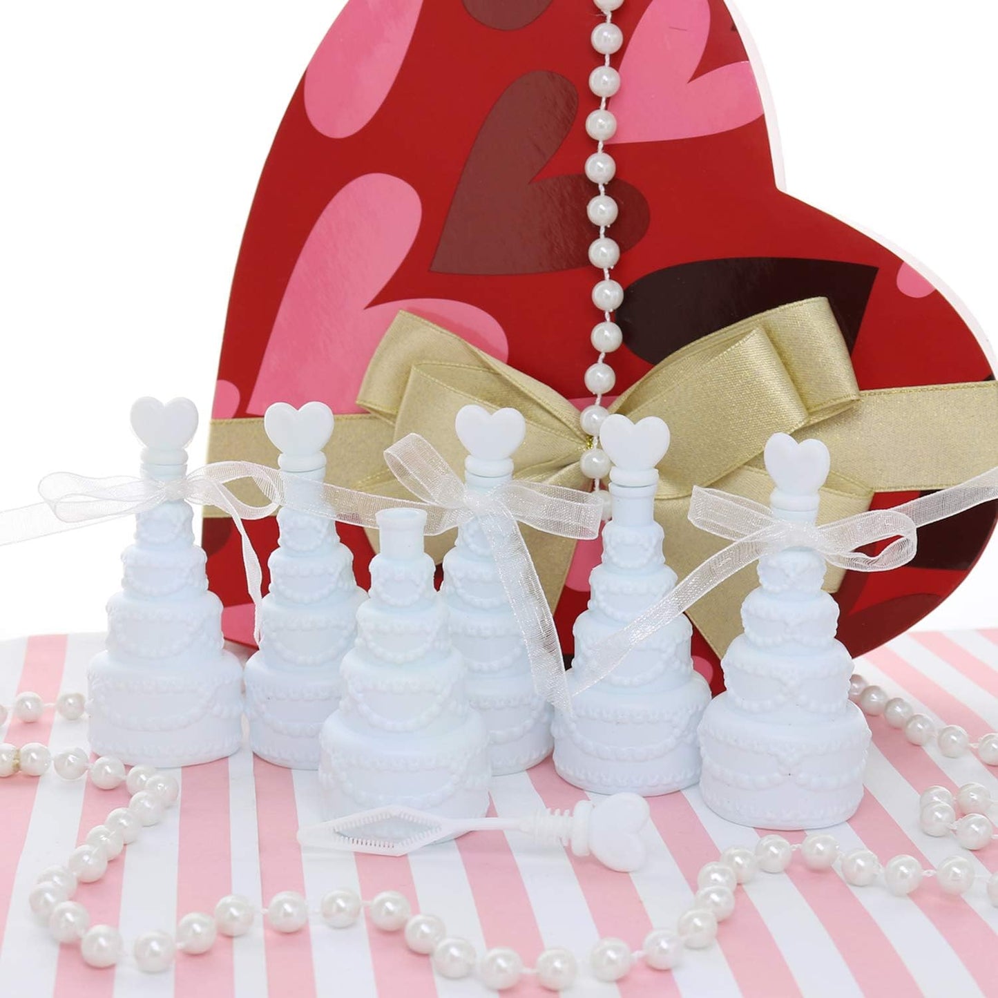 GIFTEXPRESS 48 varitas de burbujas de boda de 3.0 in, varitas de burbujas en forma de pastel blanco