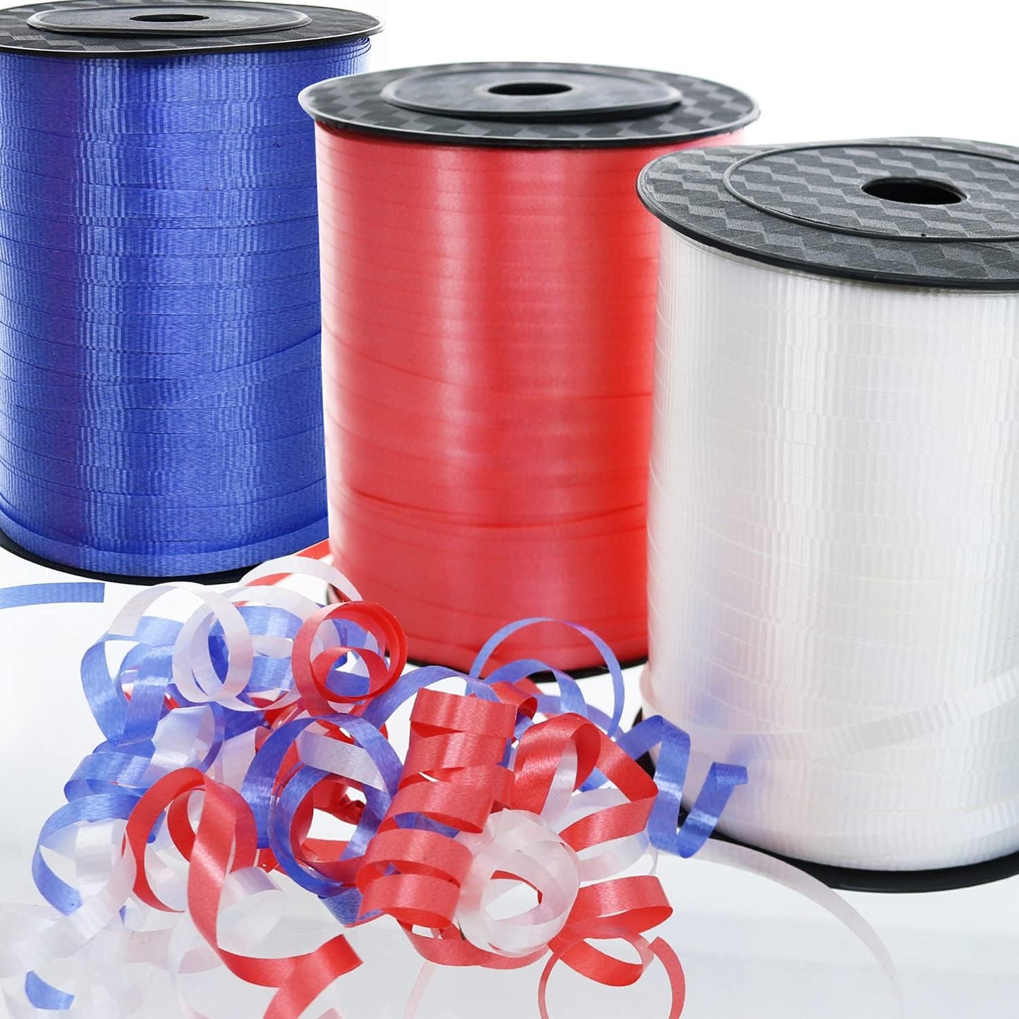 GIFTEXPRESS 1500-Yard Red White Blue Crimped Curling Ribbon