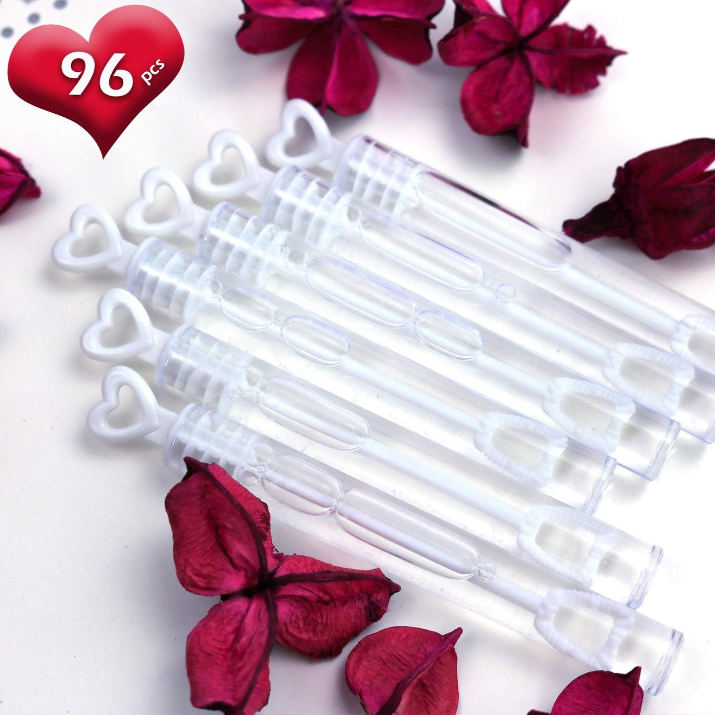 GIFTEXPRESS 48pcs 4.2" White Heart Bubble Wands