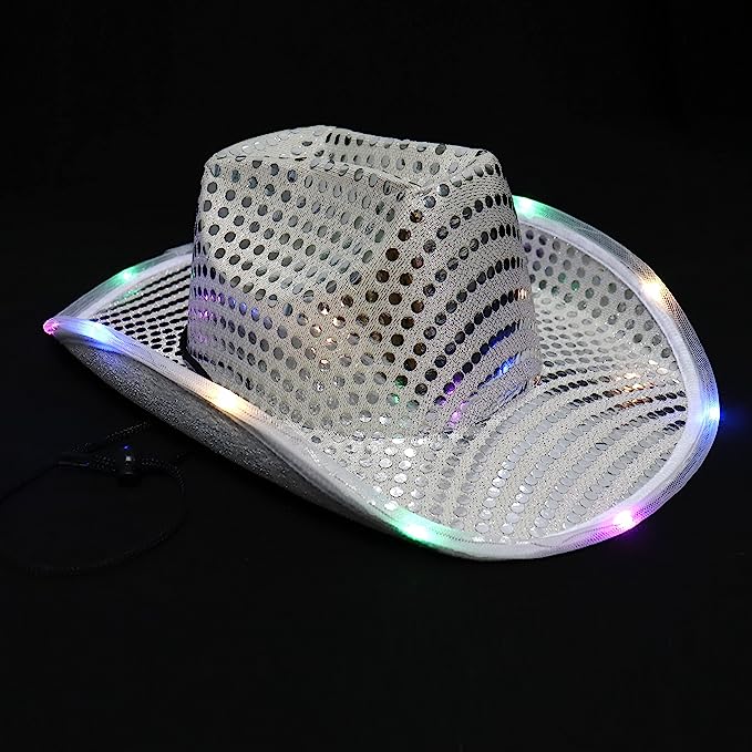 GIFTEXPRESS Light Up Led intermitente sombrero de vaquero con lentejuelas