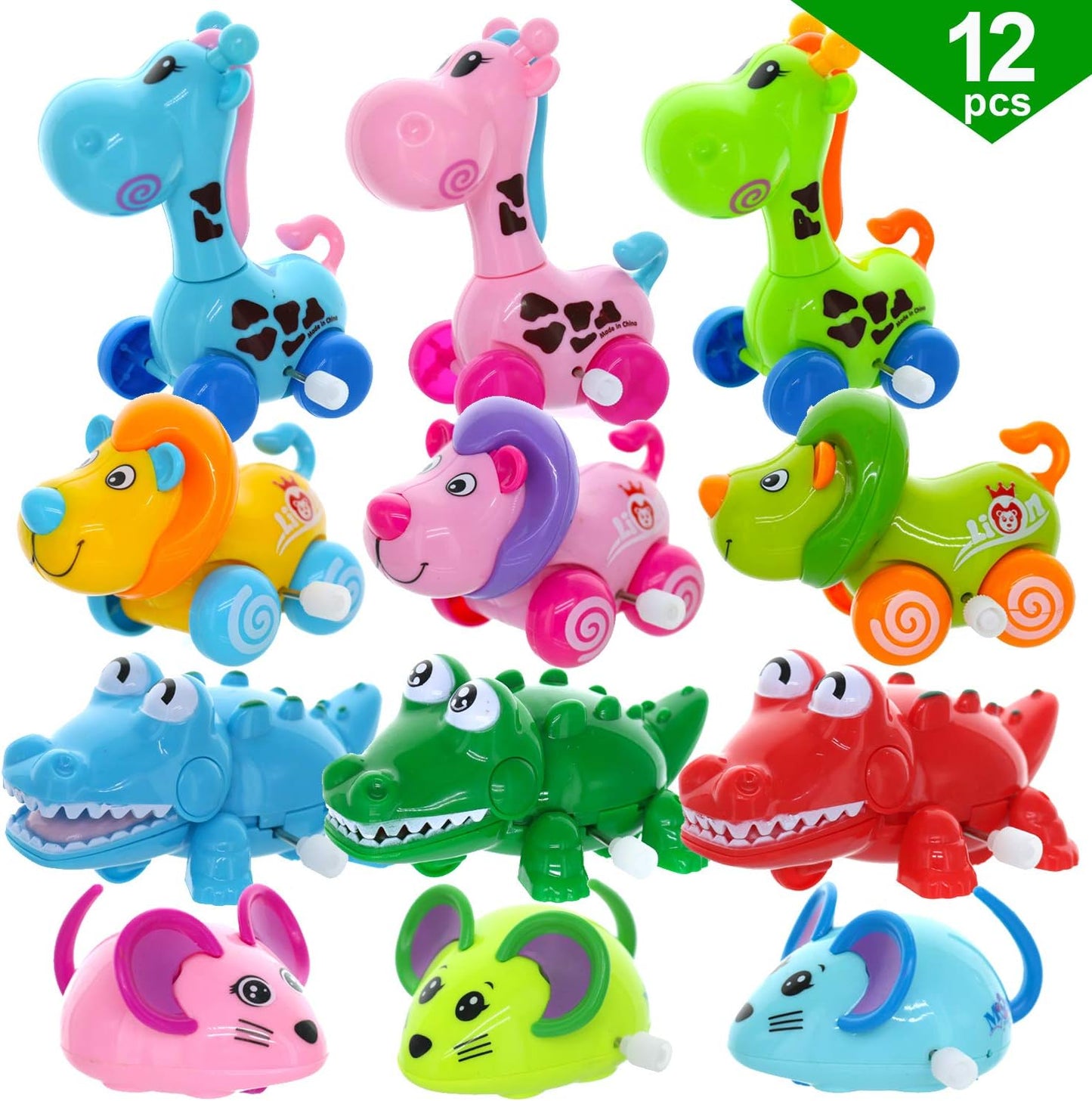 GIFTEXPRESS 12 piezas 3"-4" Surtido Zoo Animal Wind Up Juguetes