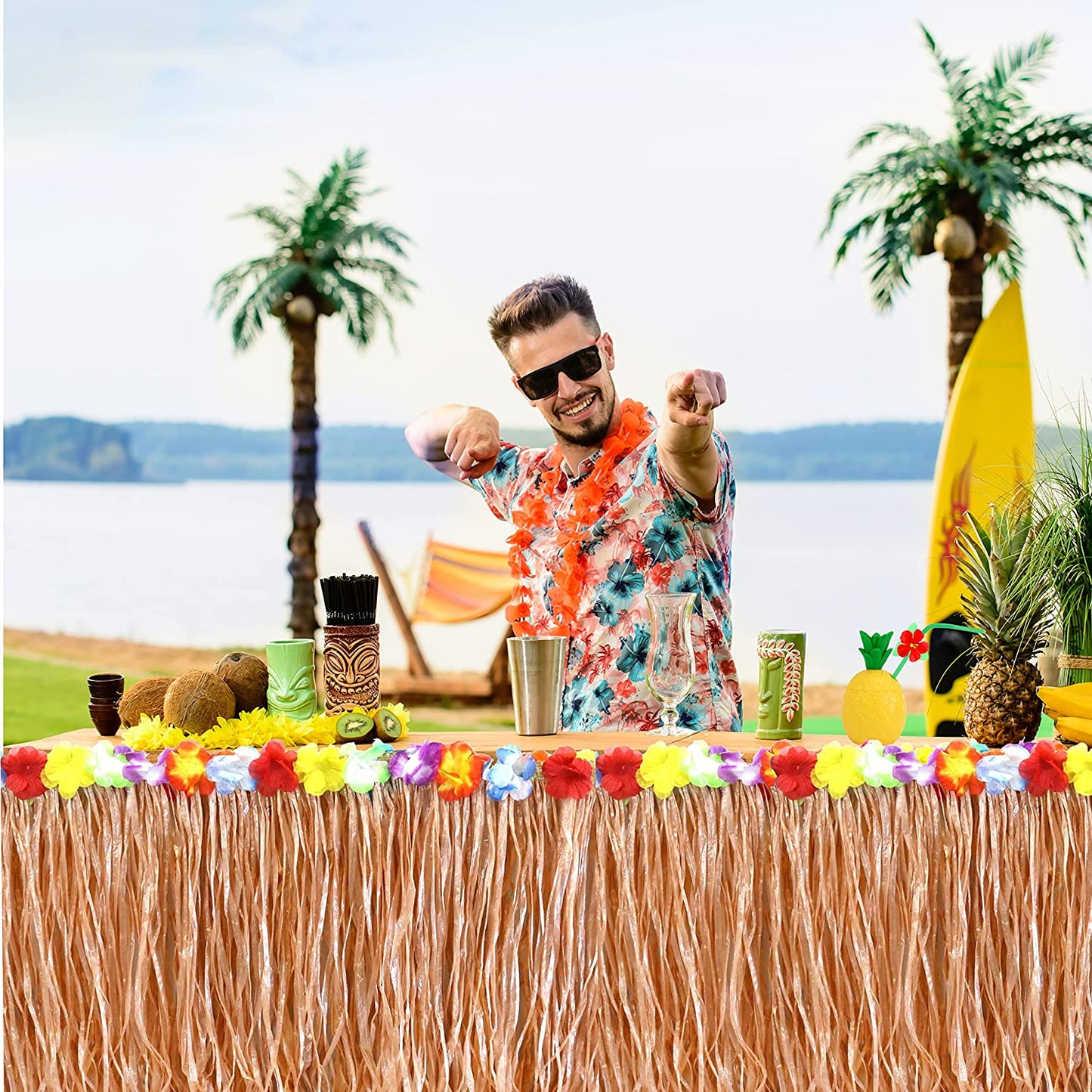 GIFTEXPRESS falda de mesa de hierba luau, hierba de heno natural (108 x 29 pulgadas)