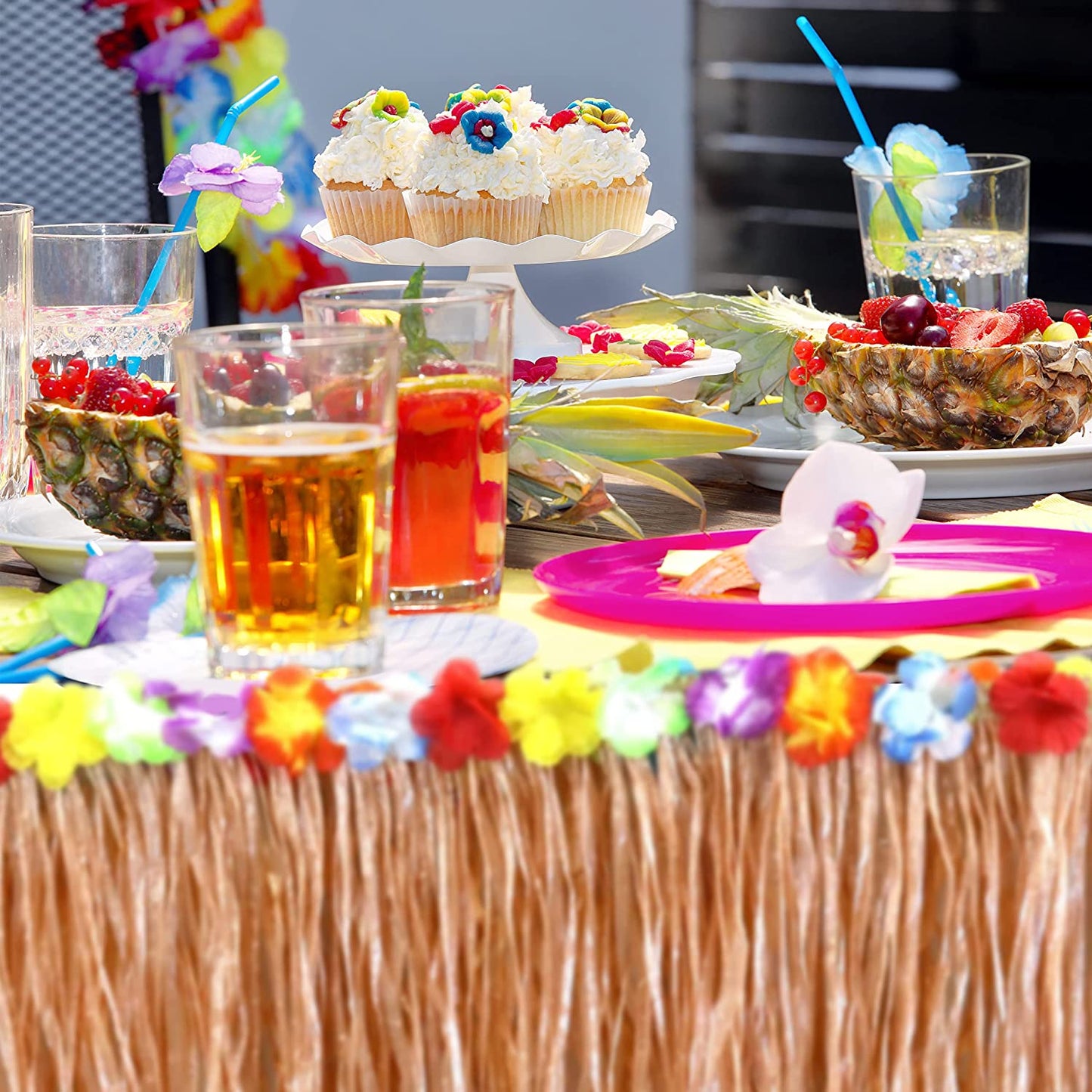 GIFTEXPRESS falda de mesa de hierba luau, hierba de heno natural (108 x 29 pulgadas)