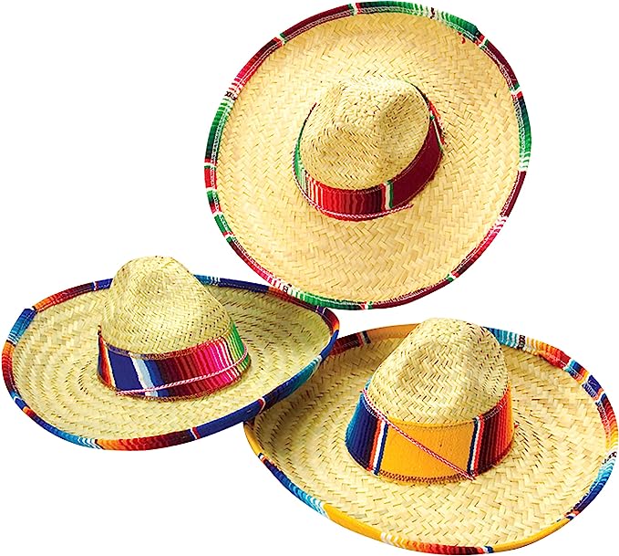 GIFTEXPRESS Sombrero mexicano para adultos con borde de sarape (21" * 20" * 6.5")/(16.5" * 14" * 5.5")