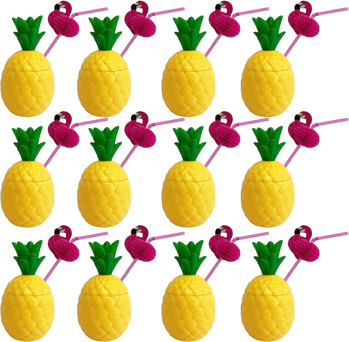 GIFTEXPRESS Plastic Pineapple Cups with Straws