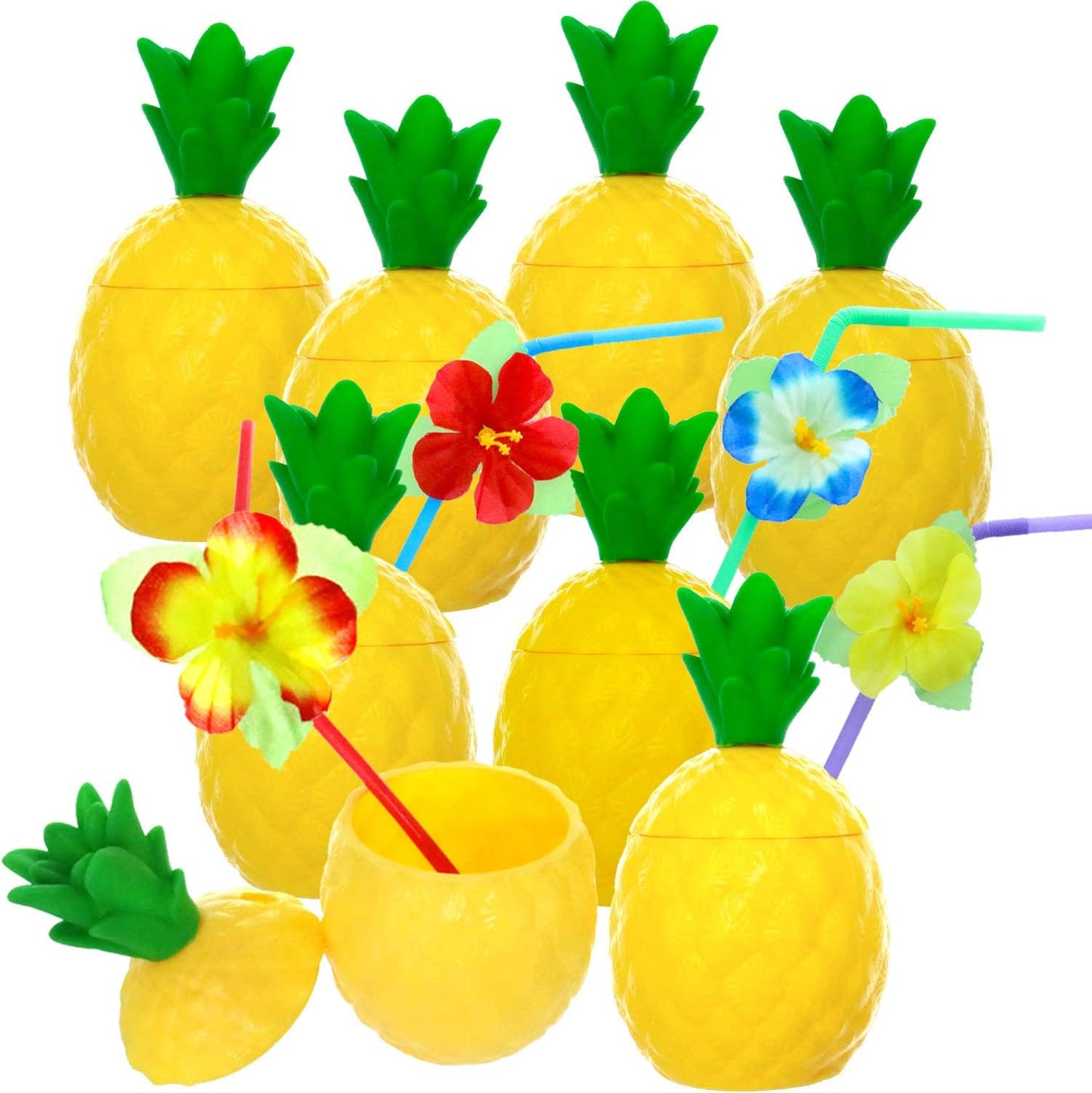 GIFTEXPRESS Plastic Pineapple Cups with Straws