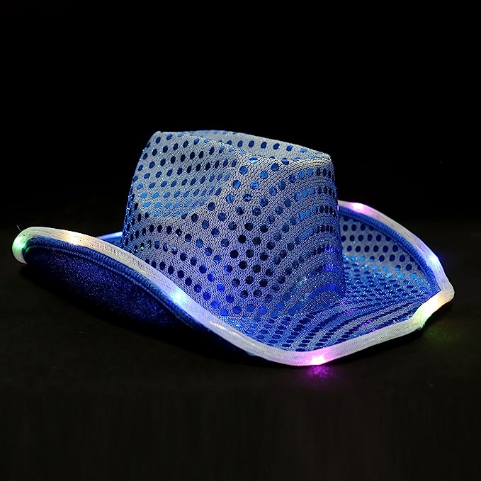 GIFTEXPRESS Light Up Led intermitente sombrero de vaquero con lentejuelas