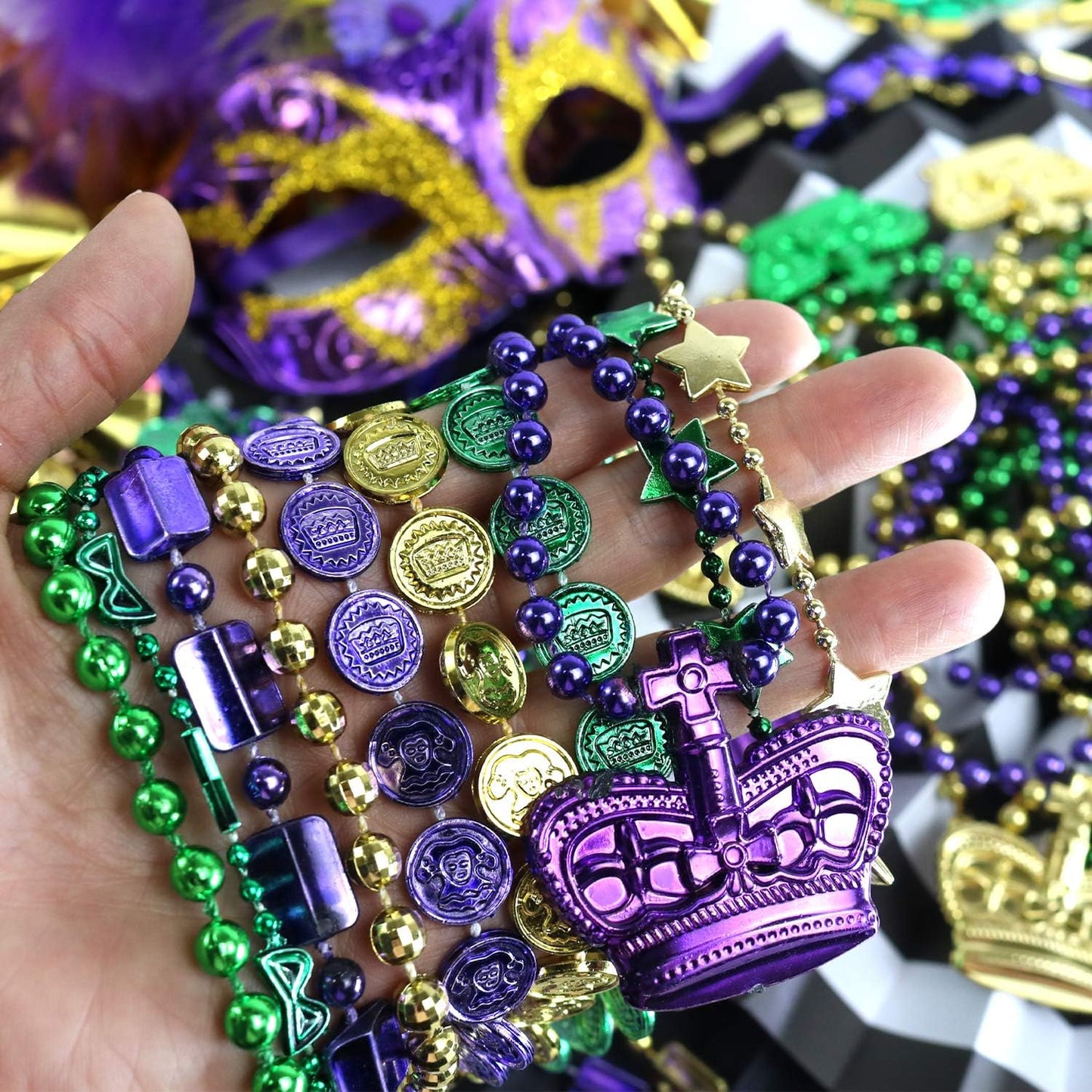 GIFTEXPRESS 100pcs Mardi Gras Metallic Bead Necklaces