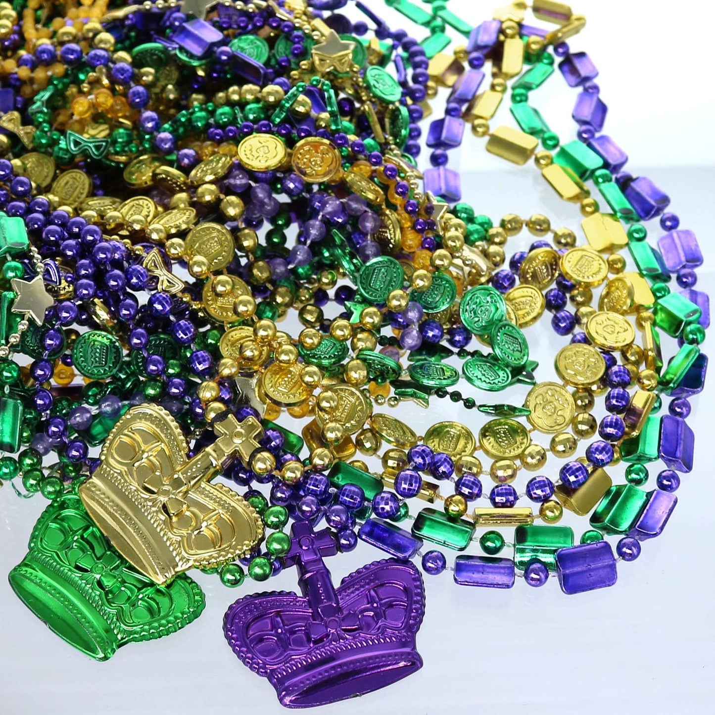 GIFTEXPRESS 100pcs Mardi Gras Metallic Bead Necklaces