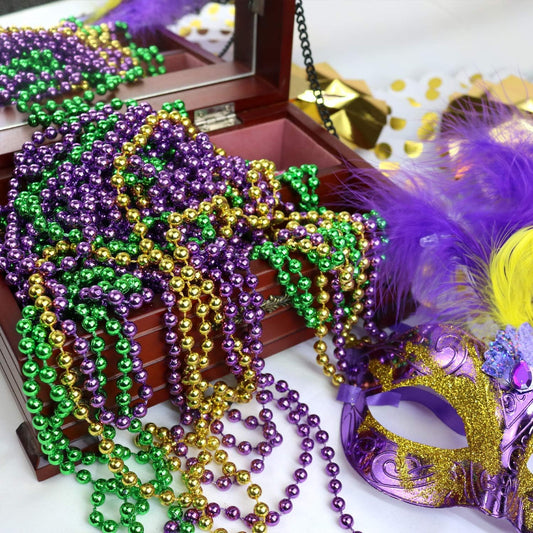 33 7mm Metallic Gold Beaded Necklaces Bulk Mardi Gras Party Beads