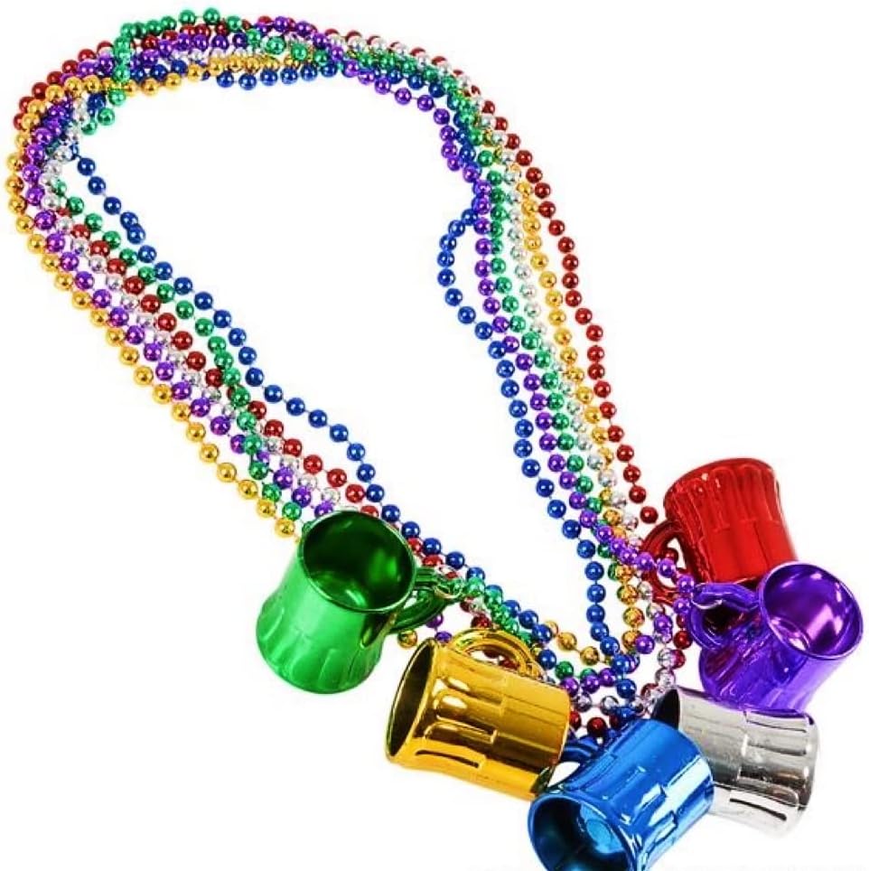 GIFTEXPRESS 12pcs Assorted Color Metallic Beer Mug Bead Necklaces