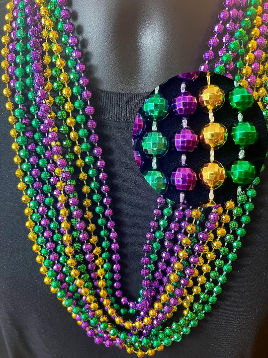 GIFTEXPRESS 12pcs 33" Disco Ball Purple Gold Green Mardi Gras Beads Necklaces