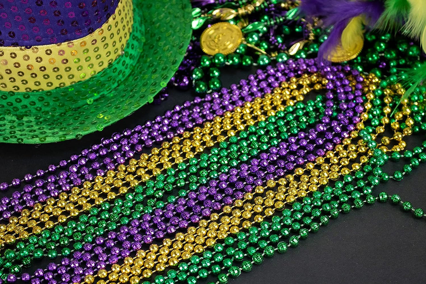 GIFTEXPRESS 12pcs 33" Disco Ball Purple Gold Green Mardi Gras Beads Necklaces