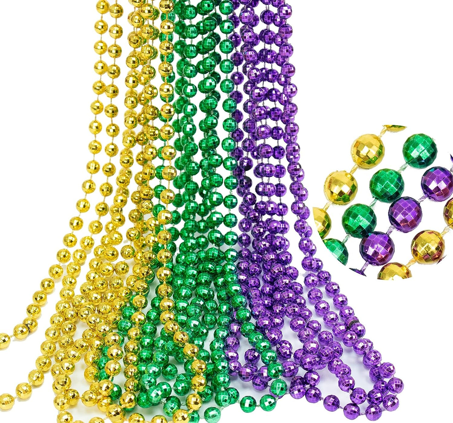GIFTEXPRESS 12 piezas 33" bola de discoteca púrpura oro verde Mardi Gras collares de cuentas 
