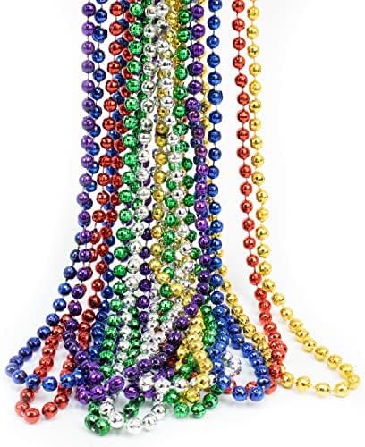 GIFTEXPRESS 12pcs 33" Mardi Gras Beads Necklace, Assorted Metallic Colors Disco Ball Beaded Necklaces