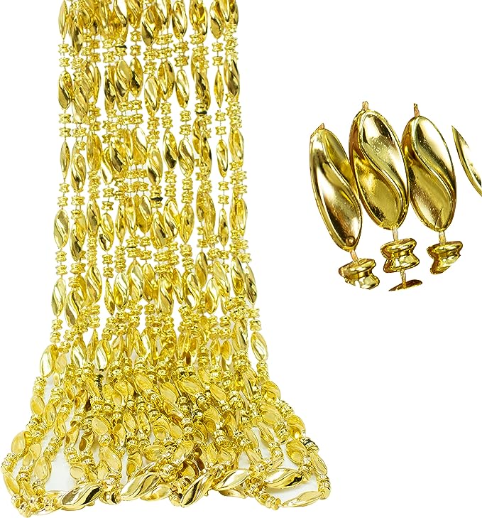 GIFTEXPRESS 12pcs 48" Swirl Metallic Gold Mardi Gras Bead Necklaces