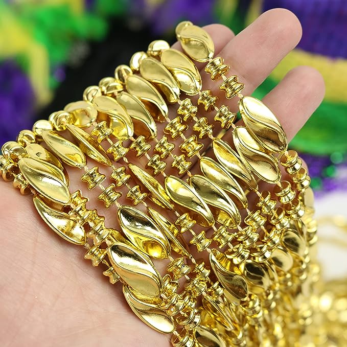 GIFTEXPRESS 12 piezas 48" remolino metálico oro Mardi Gras collares de cuentas 