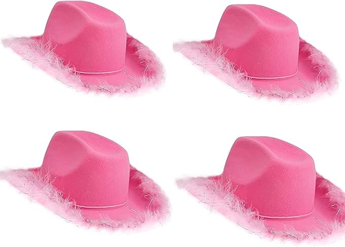 GIFTEXPRESS Pink Boa Felt Cowboy Hat