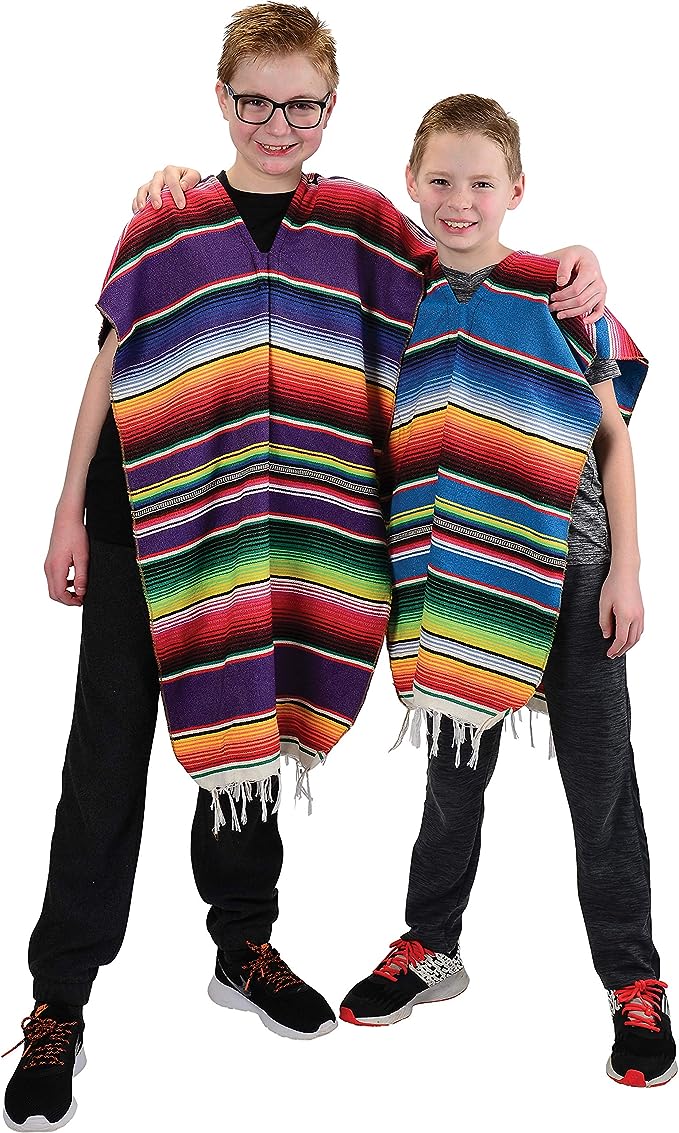GIFTEXPRESS Mexican Poncho and Sombrero Set (Adults/Kids Set)