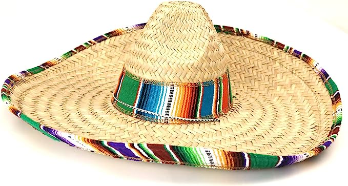 GIFTEXPRESS Sombrero mexicano para adultos con borde de sarape (21" * 20" * 6.5")/(16.5" * 14" * 5.5") 