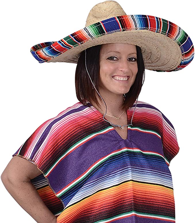 GIFTEXPRESS Adults Mexican Sombrero Hat with Serape Trim (21" * 20" * 6.5")/(16.5" *14" * 5.5")