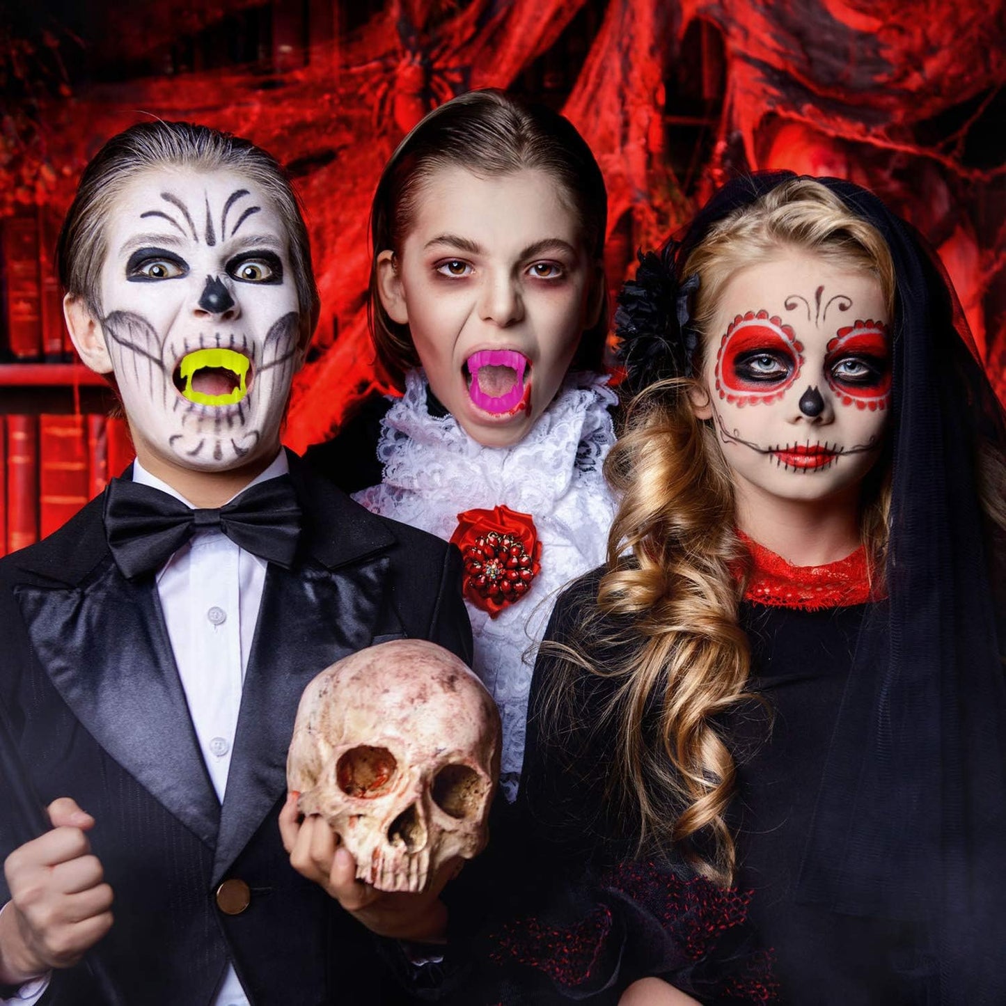 GIFTEXPRESS 144 colmillos de vampiro de Halloween de colores neón surtidos 