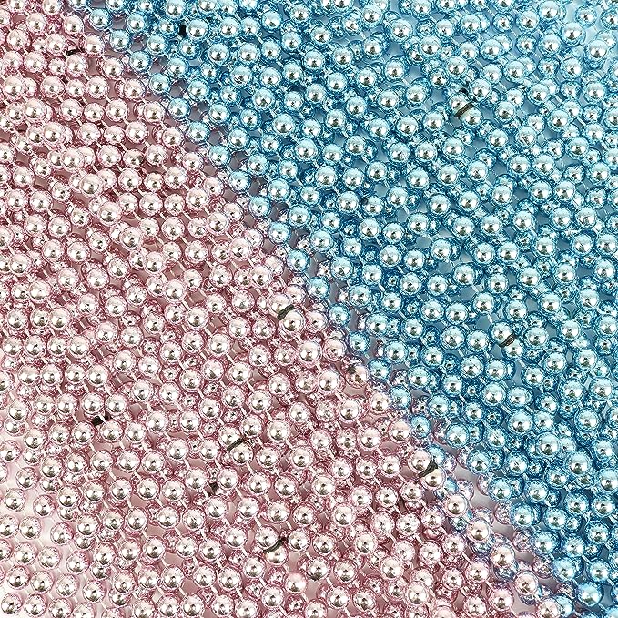 GIFTEXPRESS 72pcs 33" Mardi Gras Beads Collar, Baby Pink and Blue Baby Gender Reveal Beads 
