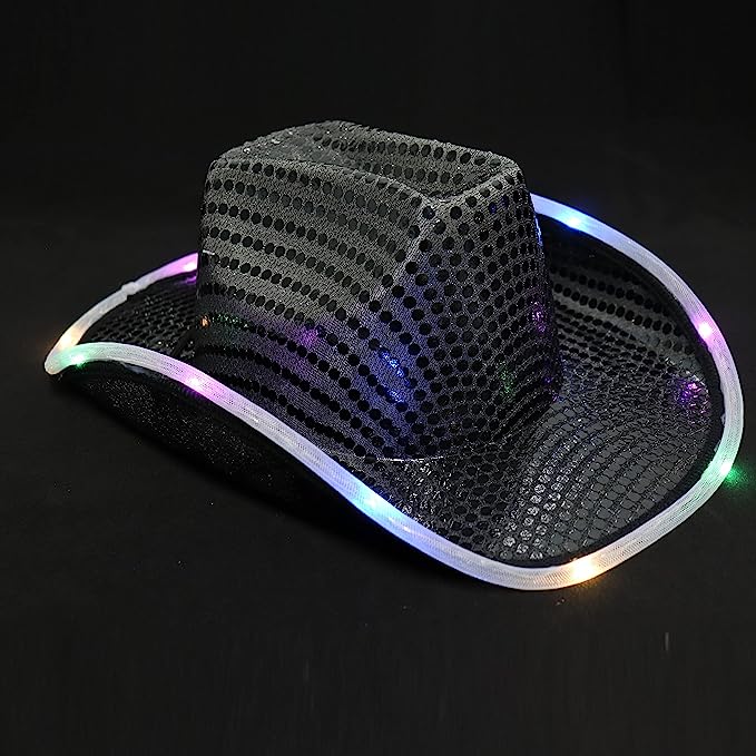 GIFTEXPRESS Light Up Led intermitente sombrero de vaquero con lentejuelas 