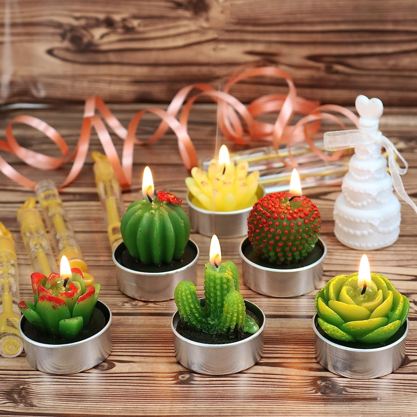 GIFTEXPRESS 6 velas de té de cactus suculentas 