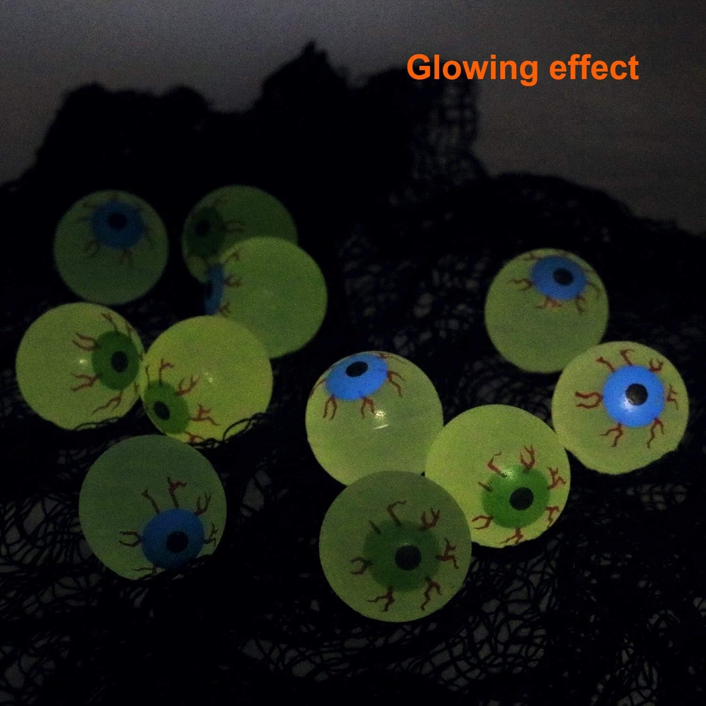 GIFTEXPRESS 24ct 32mm Glow in The Dark Eyeball, Glow in The Dark Bouncing Ball