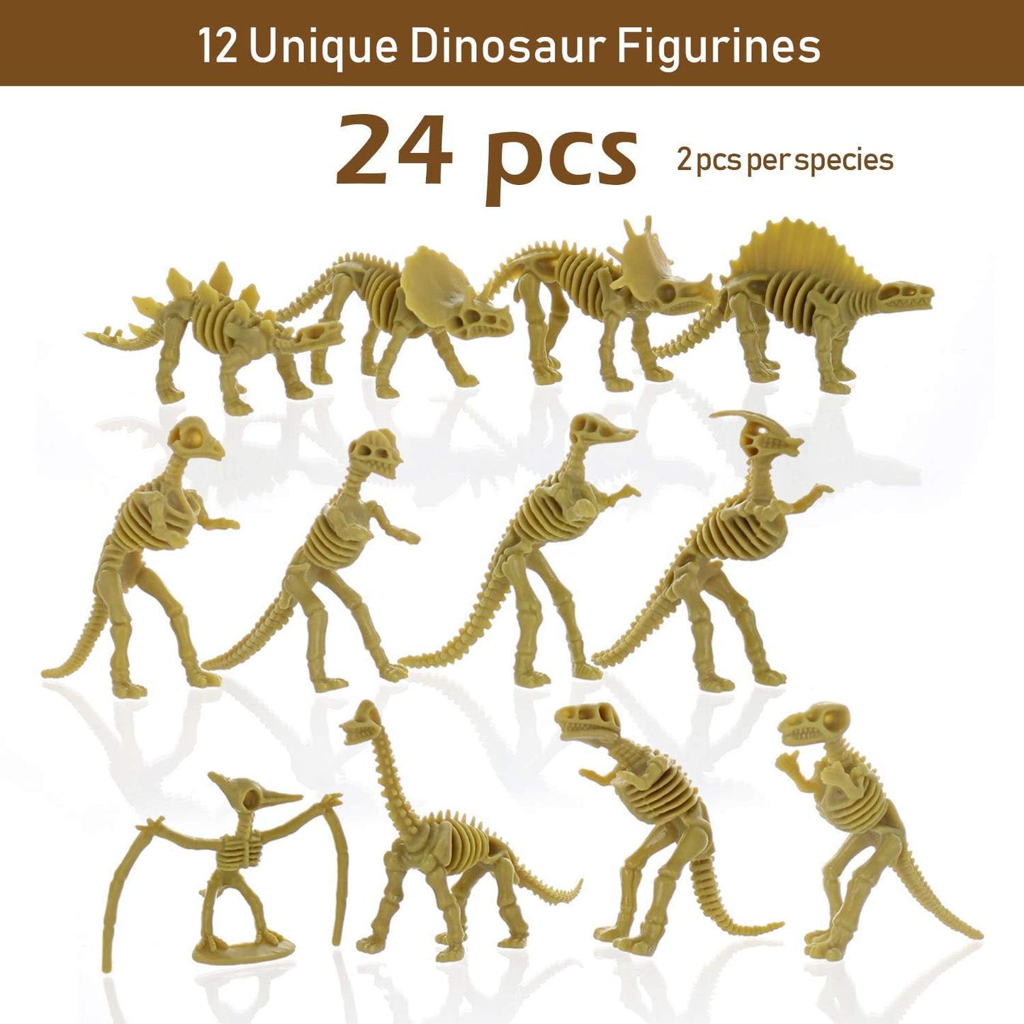 GIFTEXPRESS 24pcs Dinosaur Fossil Skeletons, 3.7" Assorted Dino Bones Figures