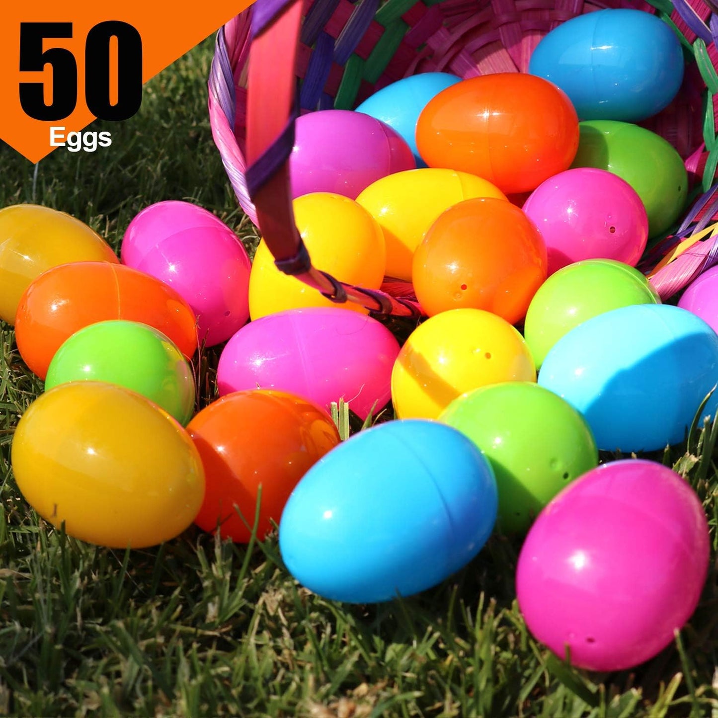 GIFTEXPRESS 50pcs Plastic Bright Easter Egg Assortment 50 Pcs