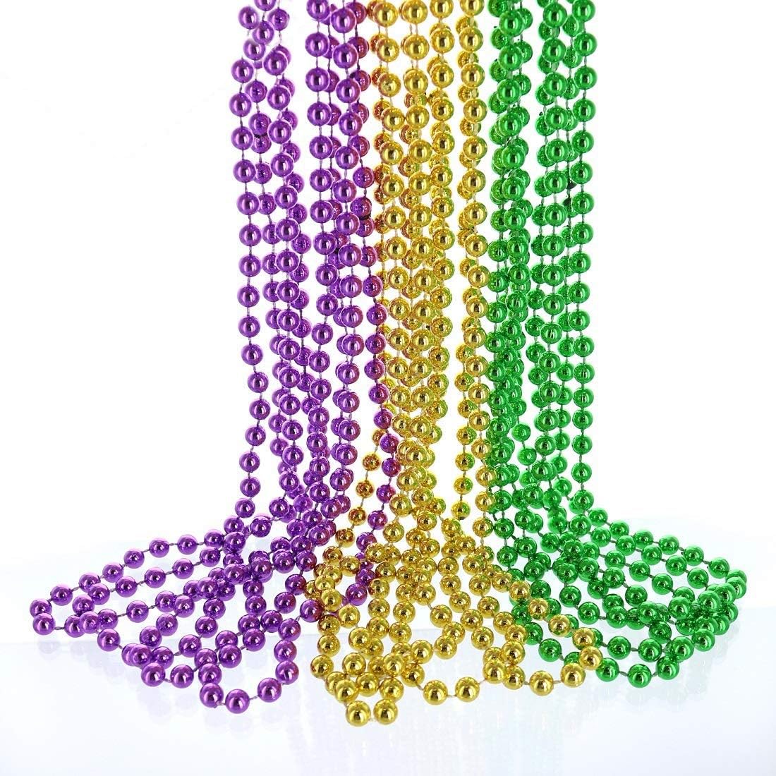 GIFTEXPRESS 12pcs Gold, Green, Purple Mardi Gras Beads, 33" Multi Colors Necklaces
