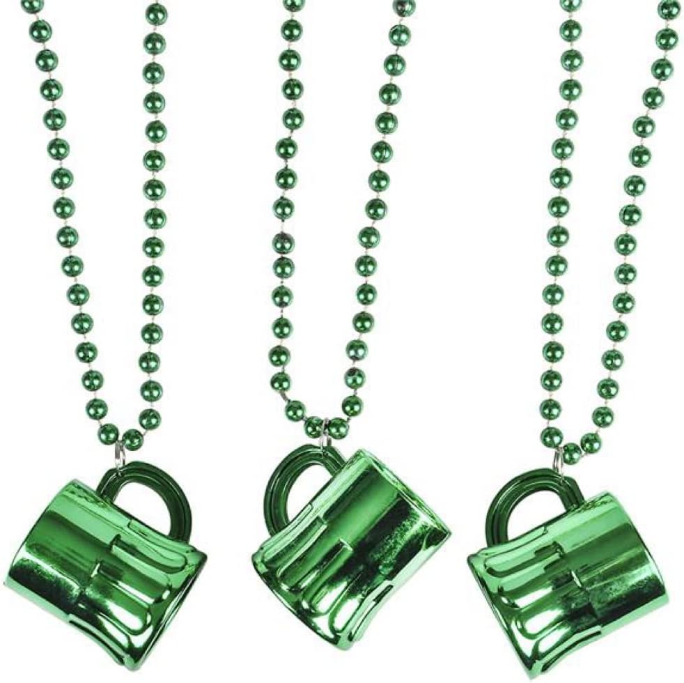 GIFTEXPRESS 12pcs Green Beer Mug Beads Necklaces
